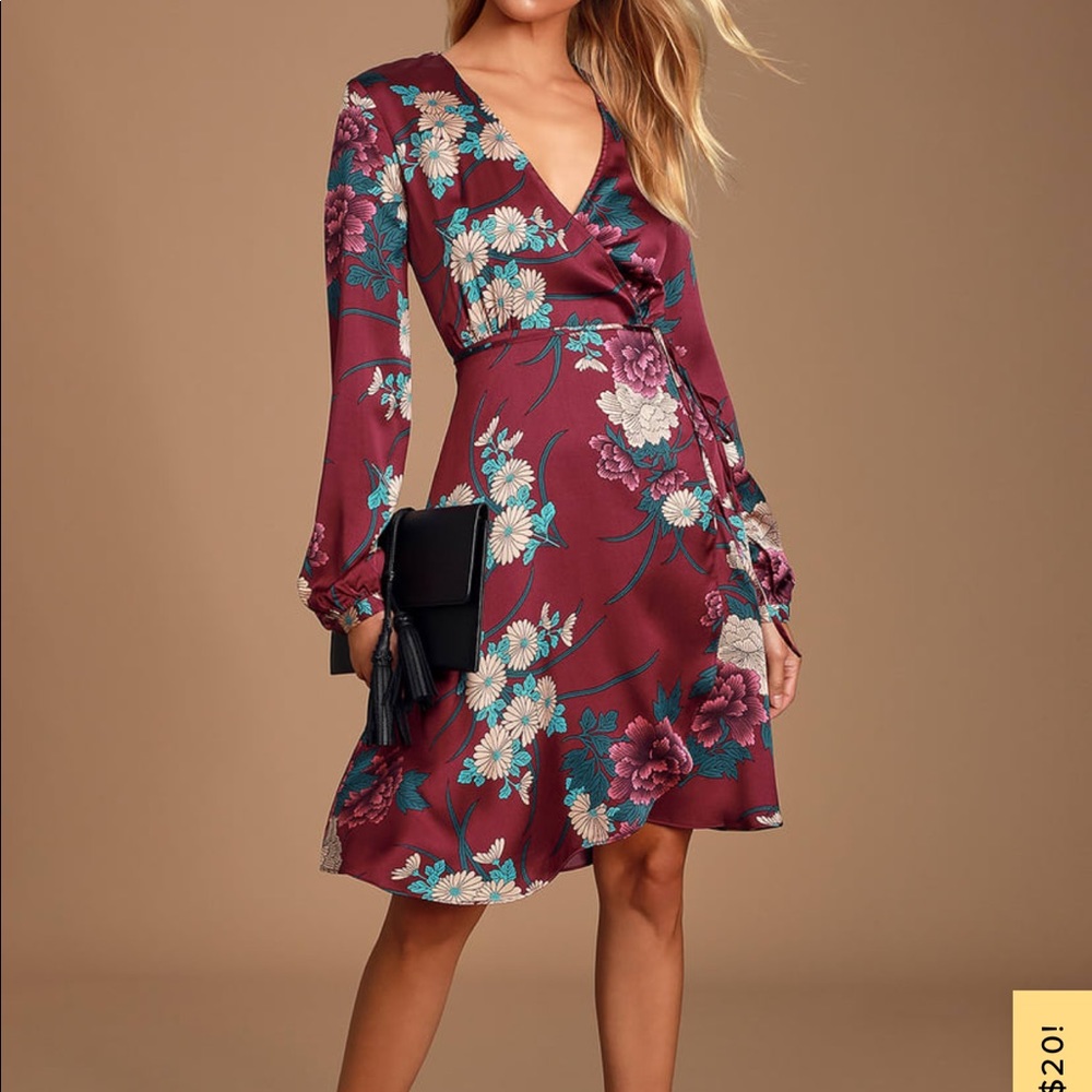 Lulus Love is Life Wine Red Floral Print Satin Wrap